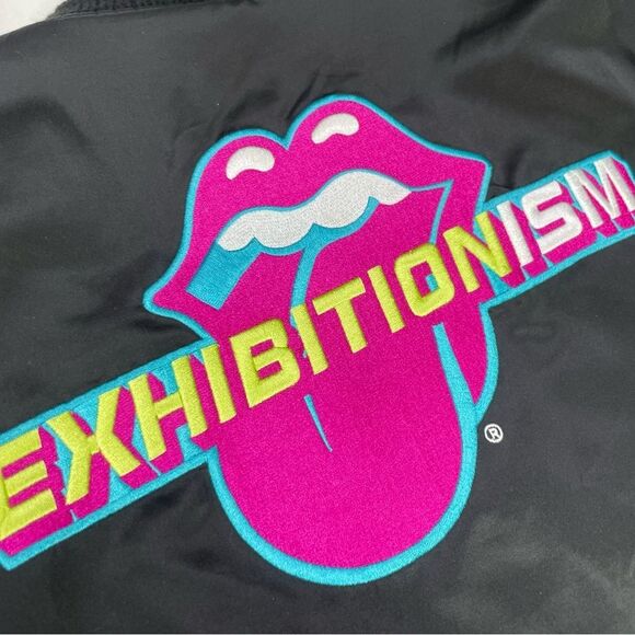 The Rolling Stones Exhibitionism Satin Bomber Jacket Women Small Black Musicc - Picture 2 of 6